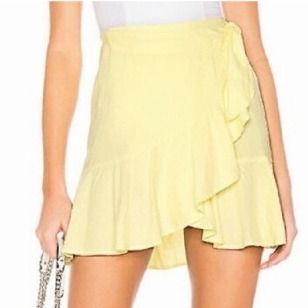 Free People Butter Yellow Asymmetrical Ruffle Wrap Skirt